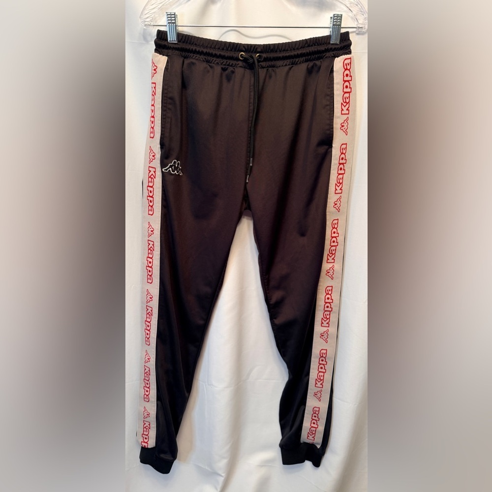 Kappa Women’s Size S/M Black White Stripe Accent Track Sweat Joggers Pants